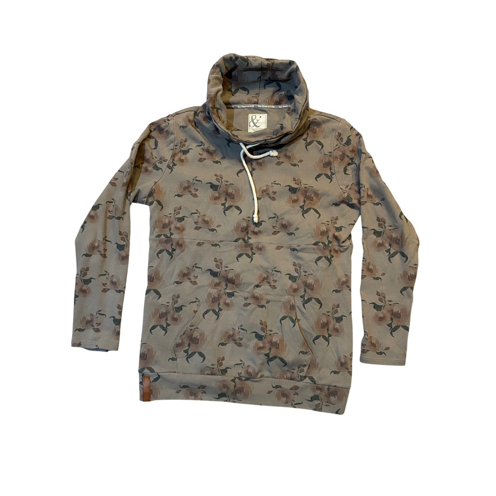 Ampersand Avenue Floral Cowl Neck Sweatshirt XXL Mauve‎ Rose Thumbhole Pullover